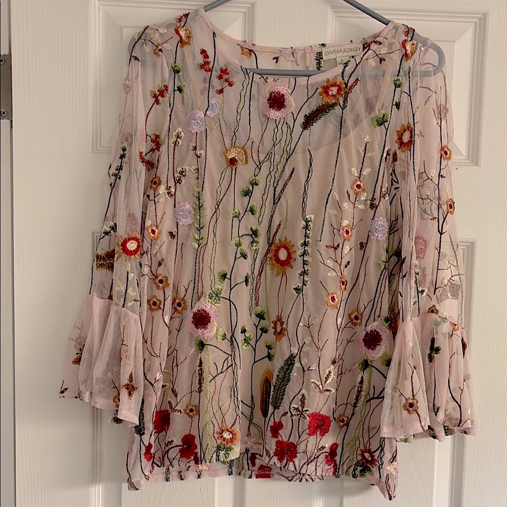Cynthia Rowley Floral Flutter Sleeve Blouse